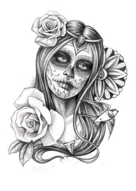 female beautiful sugar skull drawing|girly sugar skull drawings.